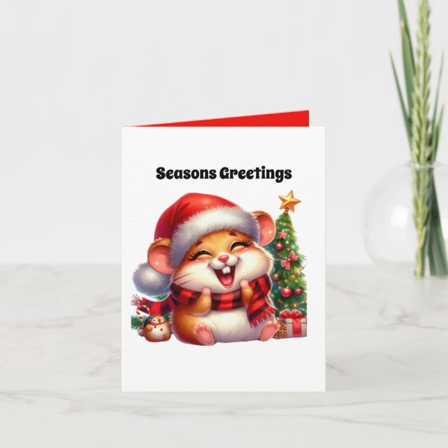 Festive Hamster Seasons Greetings Christmas Holiday Card (Front)