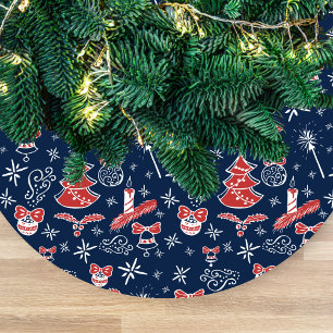 Festive Hand Drawn Doodles Custom Name  Fleece Tree Skirt