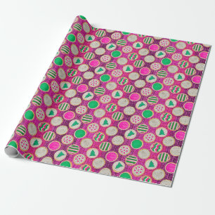 Festive Hand-Painted Sugar Cookies on Hot Pink Wrapping Paper