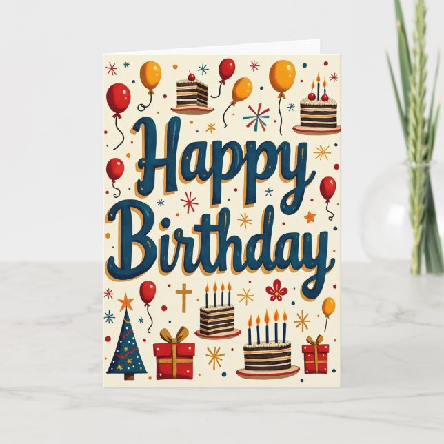 Festive Handcrafted Birthday Card (Front)