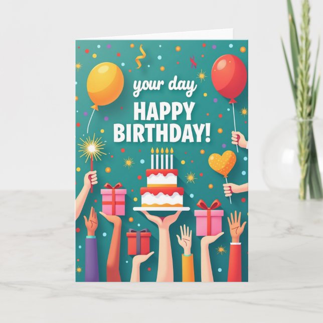 Festive Hands Birthday Card (Front)
