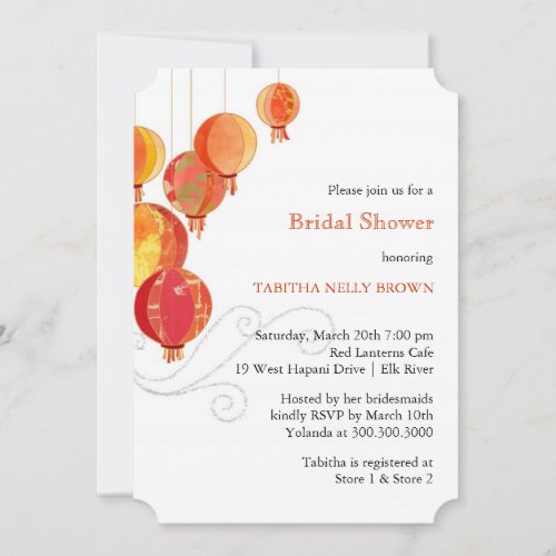 Red, Gold Shimmer Asian Theme Bridal Shower Invite