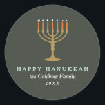 Festive Hanukkah Classic Round Sticker<br><div class="desc">Photography © Storytree Studios,  Stanford,  CA


 




 Vintage book inspired holiday card design featuring a rustic poinsettia and tree branch design in rich greens and red. Customize this design with two of your photos and text. Designed by Shelby Allison.</div>