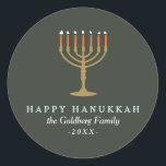 Festive Hanukkah Classic Round Sticker<br><div class="desc">Photography © Storytree Studios,  Stanford,  CA


 




 Vintage book inspired holiday card design featuring a rustic poinsettia and tree branch design in rich greens and red. Customize this design with two of your photos and text. Designed by Shelby Allison.</div>