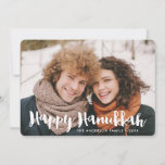 Festive Hanukkah | Holiday Photo Card<br><div class="desc">Celebrate Hanukkah with your friends and family by sending them a modern Hanukkah photo card. The stylish Hanukkah photo card features a text overlay with the greeting "Happy Hanukkah" in a stylish brush font, placeholders for a photo and text, and a colorful line pattern on the back of the card....</div>