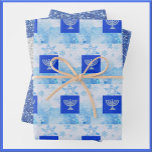 Festive Hanukkah Menorah Glitter Wrapping Paper Sheets<br><div class="desc">3 different designs on this Hanukkah wrapping paper. Menorah,  blue and silver glitter theme.</div>
