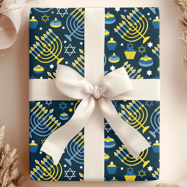 Festive Hanukkah Menorah & Sukkot Pattern Wrapping Paper (Creator Uploaded)