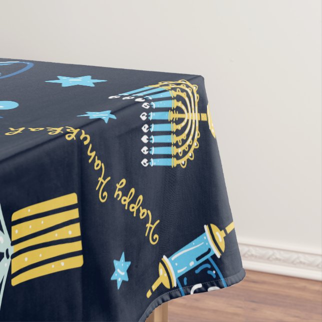 Festive Hanukkah Personalized Menorah Dreidel Tablecloth (In Situ)