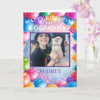 Festive Happy Ballons Custom Photo Birthday Card