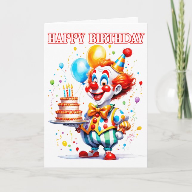 Festive Happy Birthday Party Clown Card (Front)