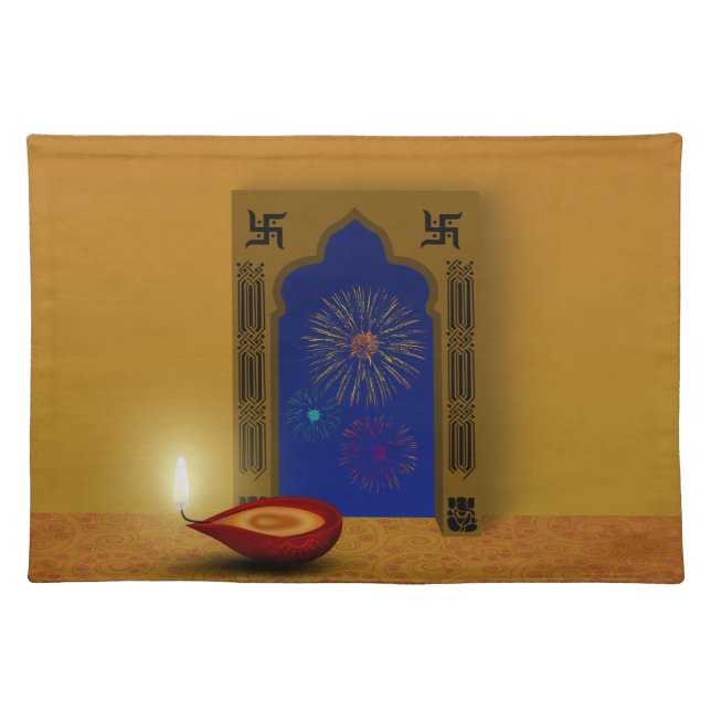 Festive Happy Diwali Fireworks - Cloth Placemat (Front)