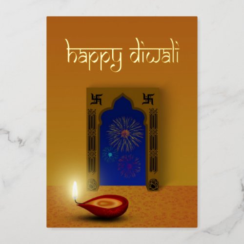 Festive Happy Diwali Fireworks Foil Holiday Card