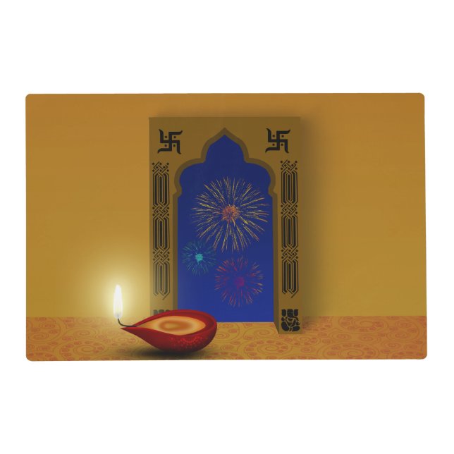 Festive Happy Diwali Fireworks Laminated Placemat (Front)