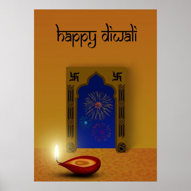 Festive Happy Diwali Fireworks - Poster Print (Front)