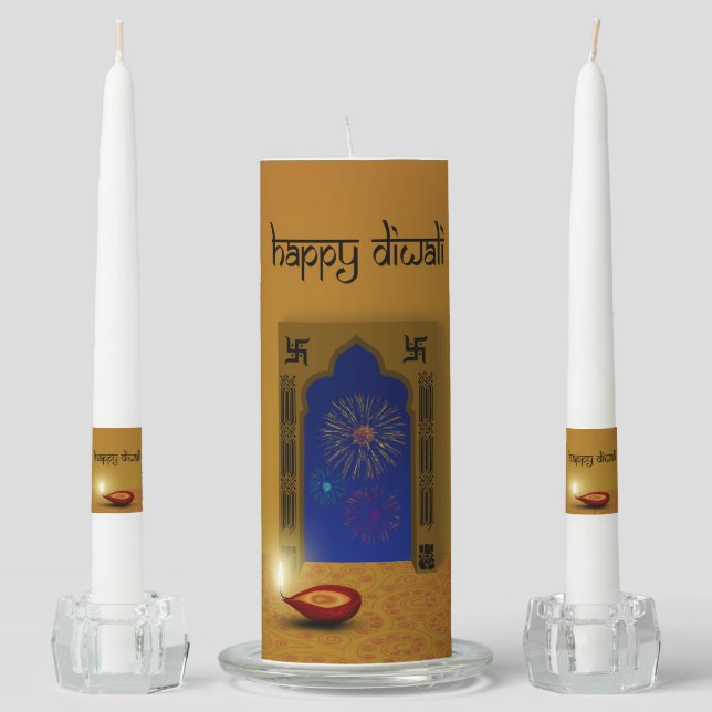 Festive Happy Diwali Fireworks - Unity Candle Set (Front)