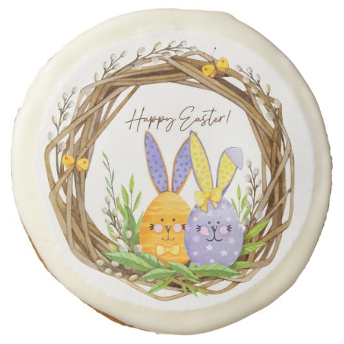 Festive Happy Easter Bunny Egg Wreath Sugar Cookie