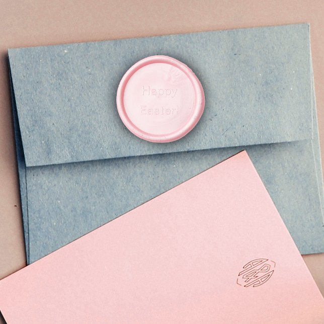 Festive Happy Easter Text on Pastel Pink Wax Seal Sticker (Festive pretty light pink Happy Easter wax seal sticker for mailing envelopes.)