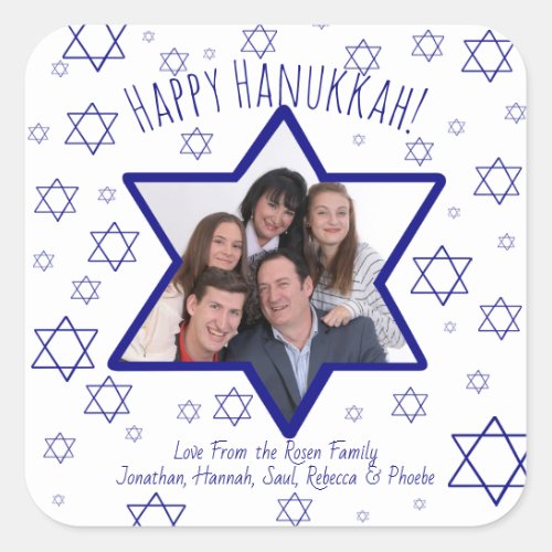 Festive Happy Hanukkah Star of David Photo Frame Square Sticker