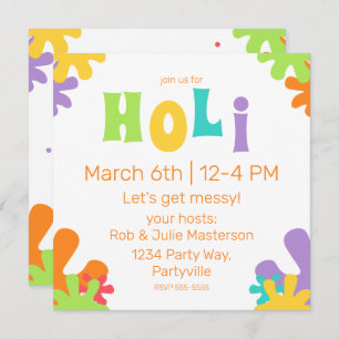 Festive Happy Holi Colorful Paint Splashes Invitation