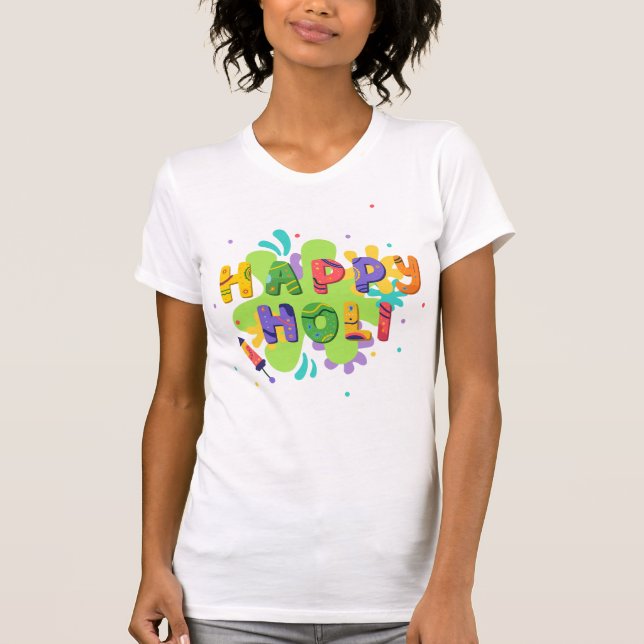 Festive Happy Holi Colorful Paint Splashes T-Shirt (Front)