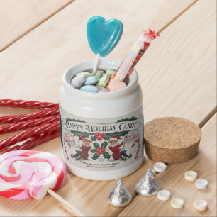 Festive Happy Holiday Christmas candy Jar