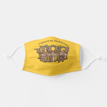 Festive Happy Holidays And Cute Reindeer Line Art Adult Cloth Face Mask by teeloft at Zazzle