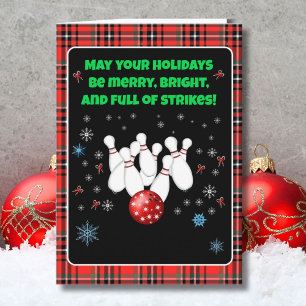 Festive Happy Holidays Bowling with Snowflakes Card