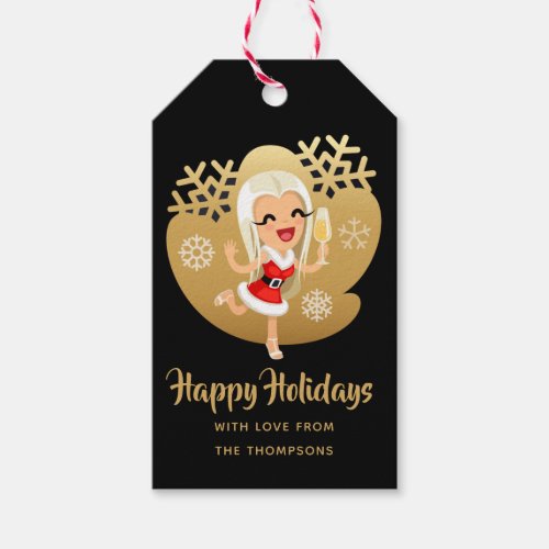 Festive Happy Holidays  Christmas Drinks Wine Gift Tags