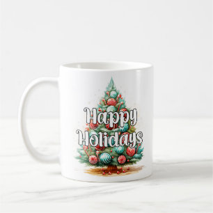 Festive Happy Holidays Christmas Tree Coffee Mug