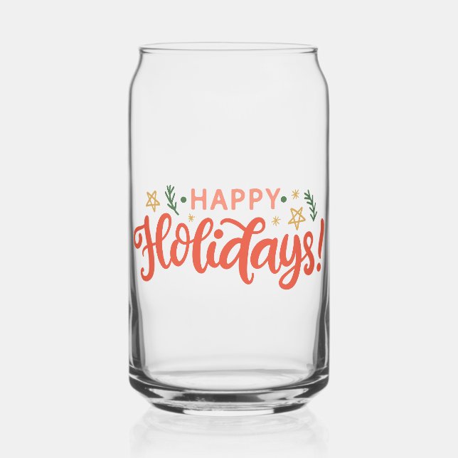 Festive Happy Holidays Design Can Glass (Front)
