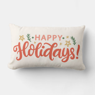 Festive Happy Holidays Design Lumbar Pillow