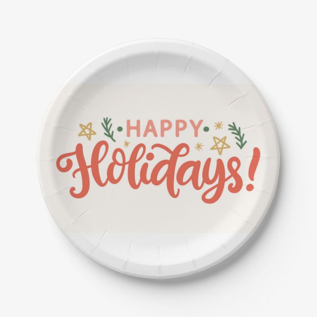 Festive Happy Holidays Design Paper Plates (Front)