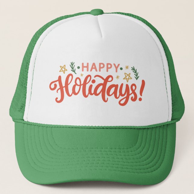 Festive Happy Holidays Design Trucker Hat (Front)