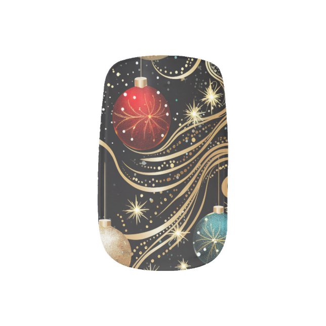 Festive Happy Holidays Elegant Faux Glitter Minx Nail Art (Left Thumb)