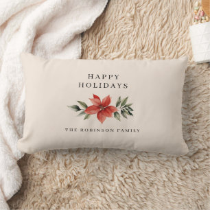 Festive HAPPY HOLIDAYS Family Name Champagne Lumbar Pillow
