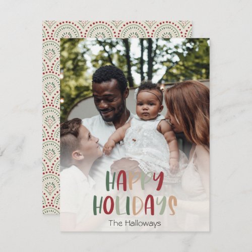 Festive Happy Holidays Full Vertical Photo Holiday Card