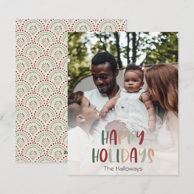 Festive Happy Holidays Full Vertical Photo Holiday Card (Front/Back)