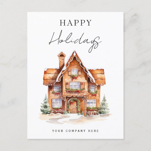 Festive Happy Holidays Gingerbread House Realty Holiday Postcard