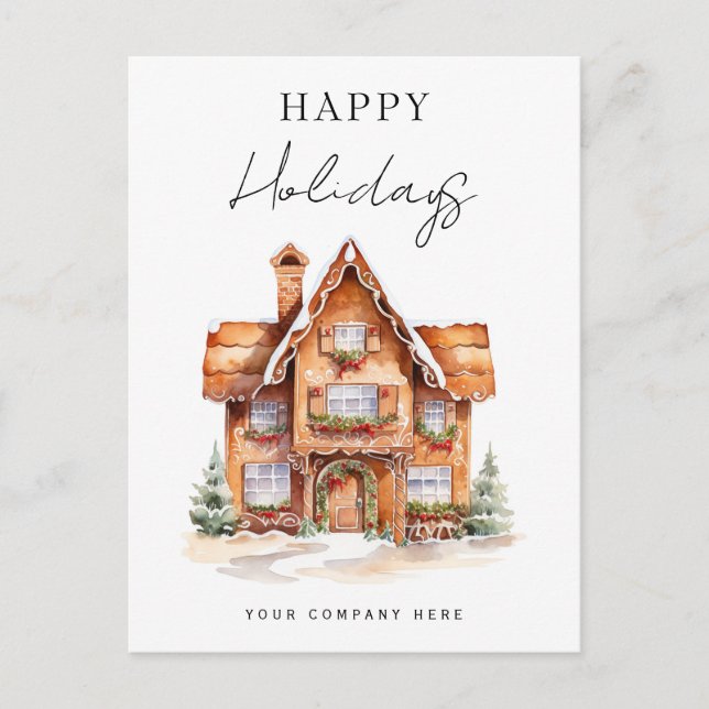 Festive Happy Holidays Gingerbread House Realty Holiday Postcard (Front)