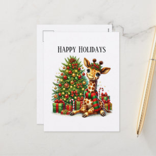 Festive Happy Holidays giraffe Christmas Holiday Postcard