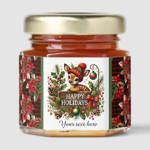 Festive Happy Holidays reindeer customizable Honey Jar Favors