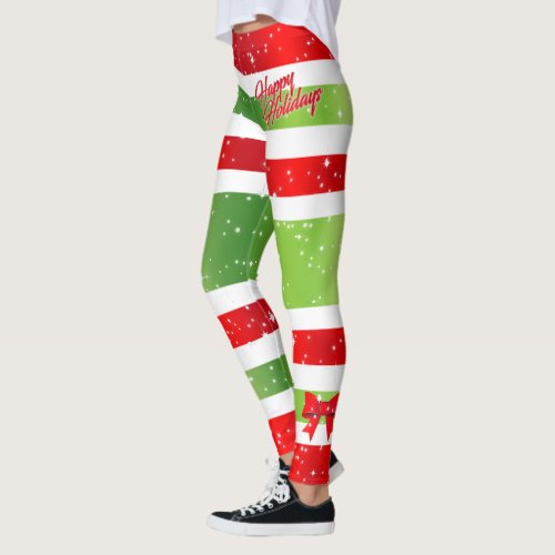 Festive Happy Holidays Text With Ribbons and Snow Leggings