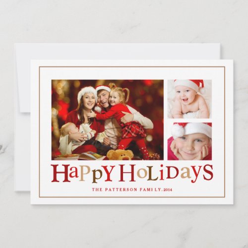 Festive Happy Holidays Three Picture Photo Card