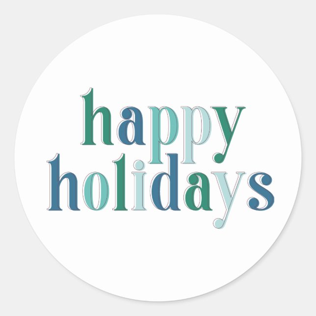 Festive Happy Holidays typography Blue design Classic Round Sticker (Front)