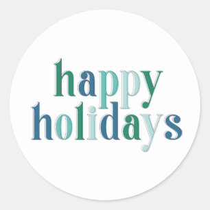 Festive Happy Holidays typography Blue design Classic Round Sticker