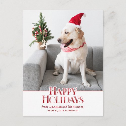 Festive Happy Holidays Typography  Dog Photo Postcard