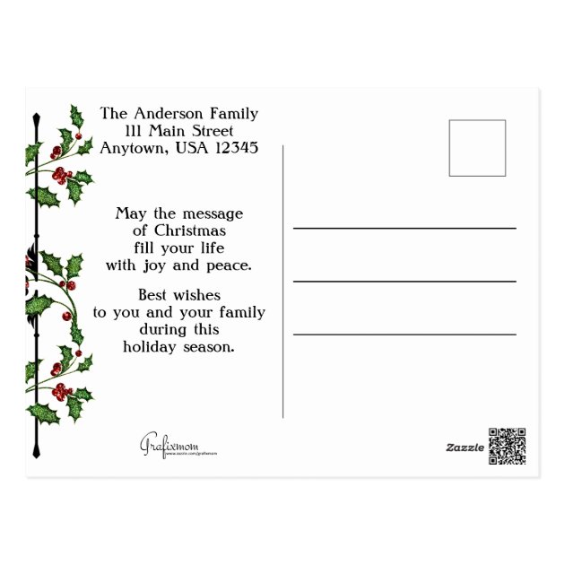Festive Happy Holidays Typography With Holly Postcard