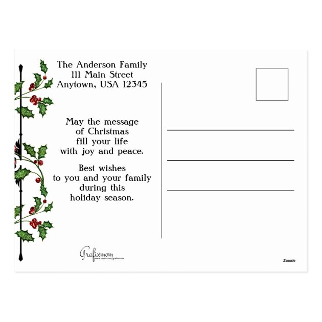 Festive Happy Holidays Typography With Holly Postcard