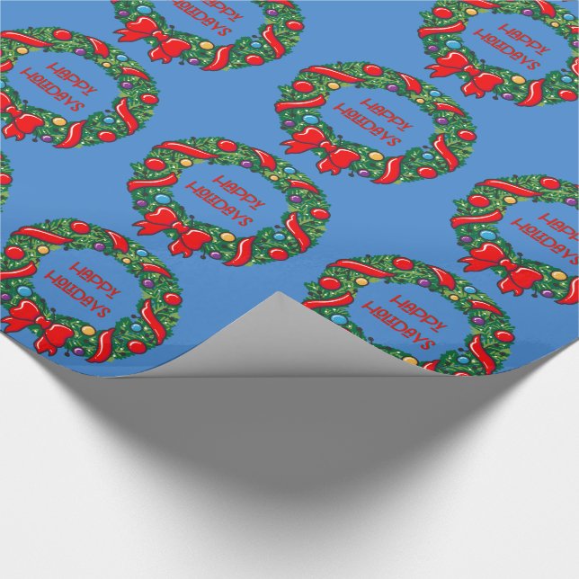 Festive Happy Holidays with Whimsical Reef Modern Wrapping Paper (Corner)