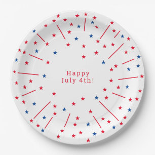 Festive Happy July 4th Fireworks and Stars Party Paper Plates